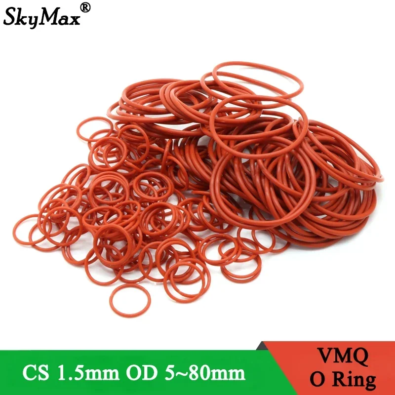 

10Pcs VMQ O Ring Seal Gasket Thickness CS 1.5mm OD 5 ~ 80mm Silicone Rubber Insulated Waterproof Washer Round Shape Nontoxi Red