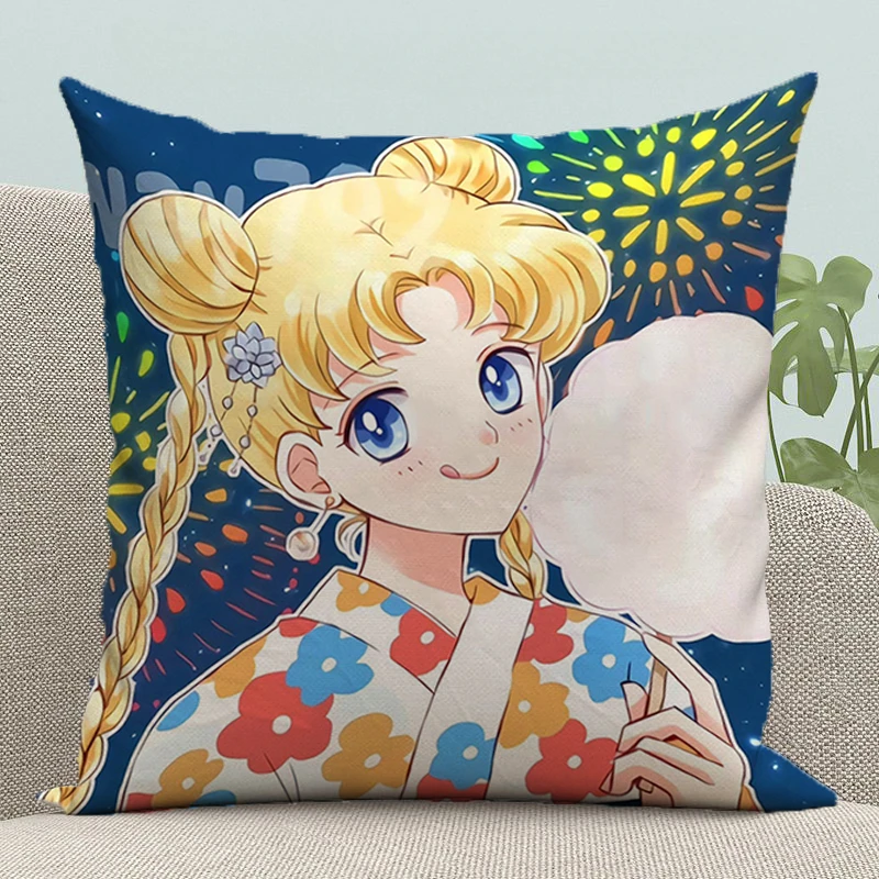 Cushion Cover 45*45 Pink Sailor Moon Pillow Cases Decorative Pillows Covers Fall Decor Sofa Cushions Pillowcase Silk 45x45 Anime