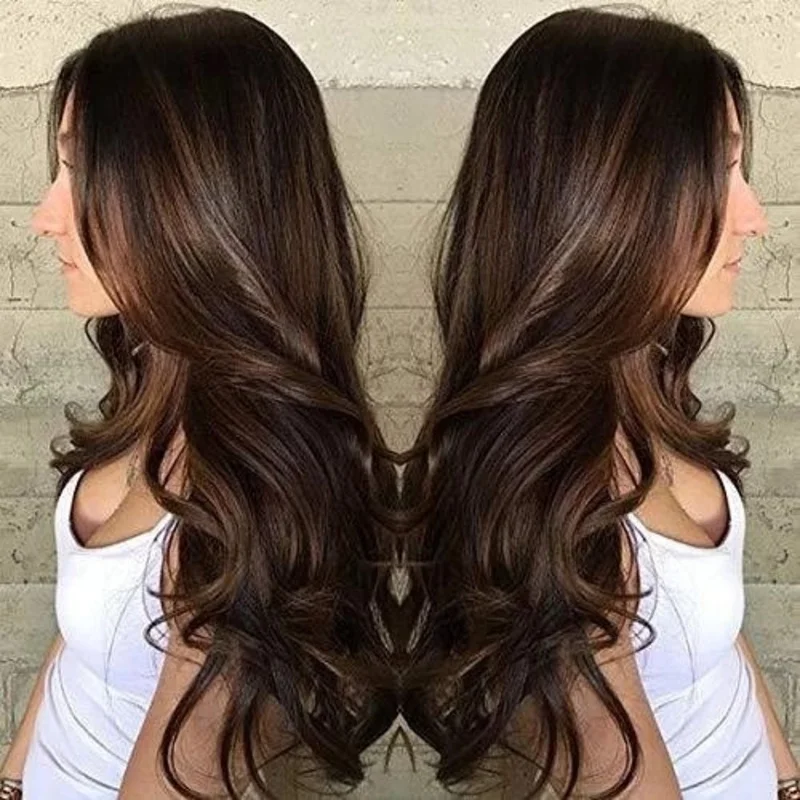 New European and American style women's synthetic brown long curly hair wig