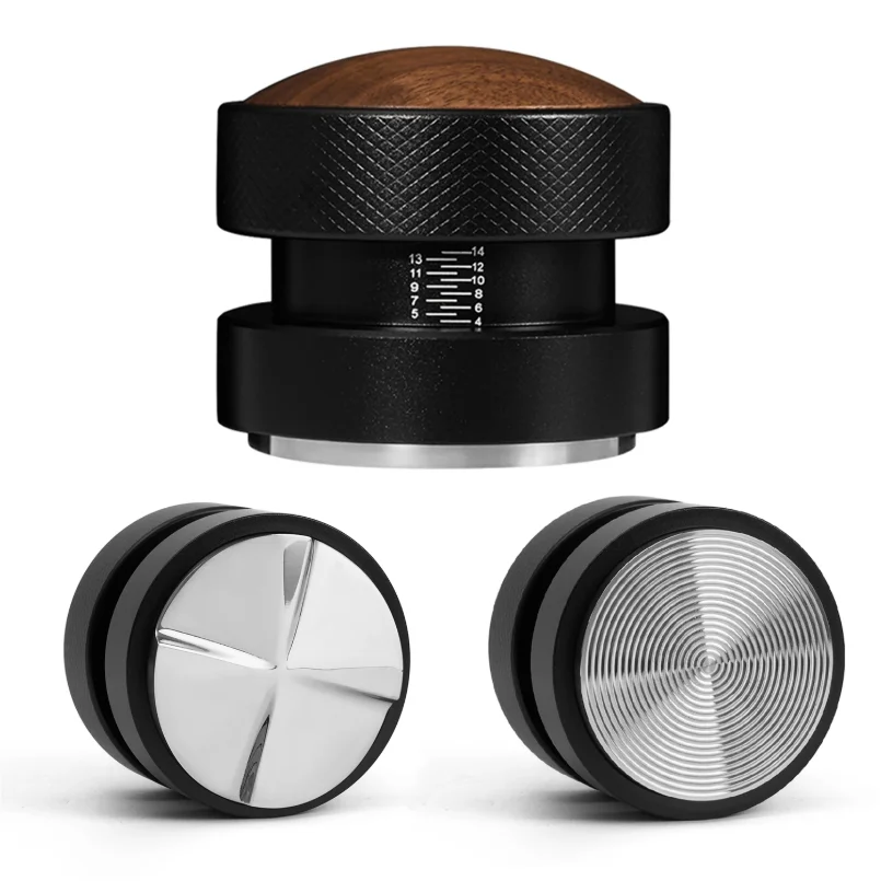 

Self-leveling Espresso Coffee Tamper Stainless Steel Walnut Cap