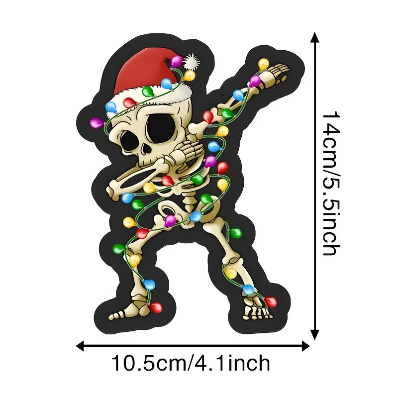1Pc Dabbing Skeleton Christmas Lights Vinyl Sticker Waterproof UV Resistant For Car Window Laptop Xmas Decor