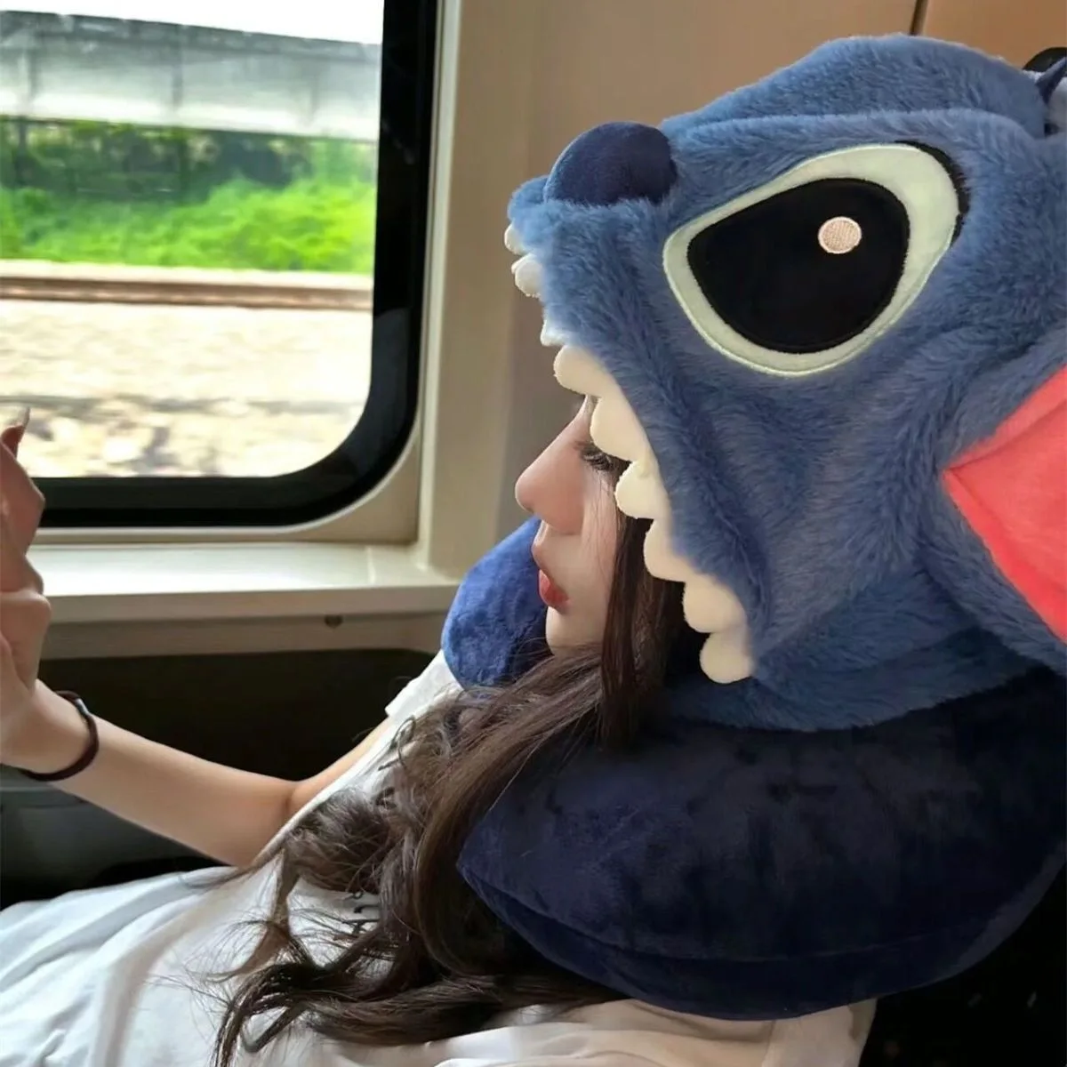 

Cute Cartoon Stitch U-shaped Hooded Neck Pillow For Office Nap Travel Pillow, Plush Toy Headband Gift