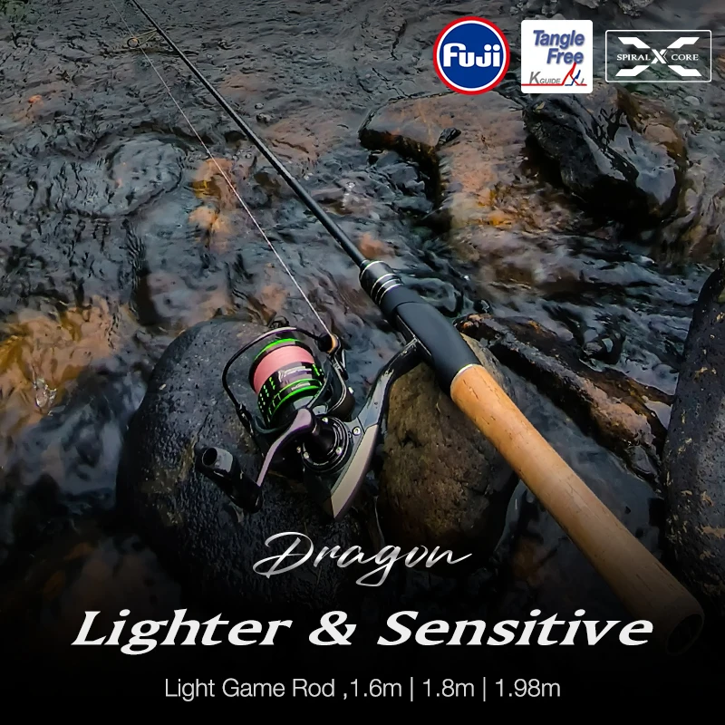 

TSURINOYA 1.6m 1.8m DRAGON Trout Area Spinning Casting Fishing Rod FUJI Ring Fast Action 2 Section Stream Carbon Spoon Bait Rod