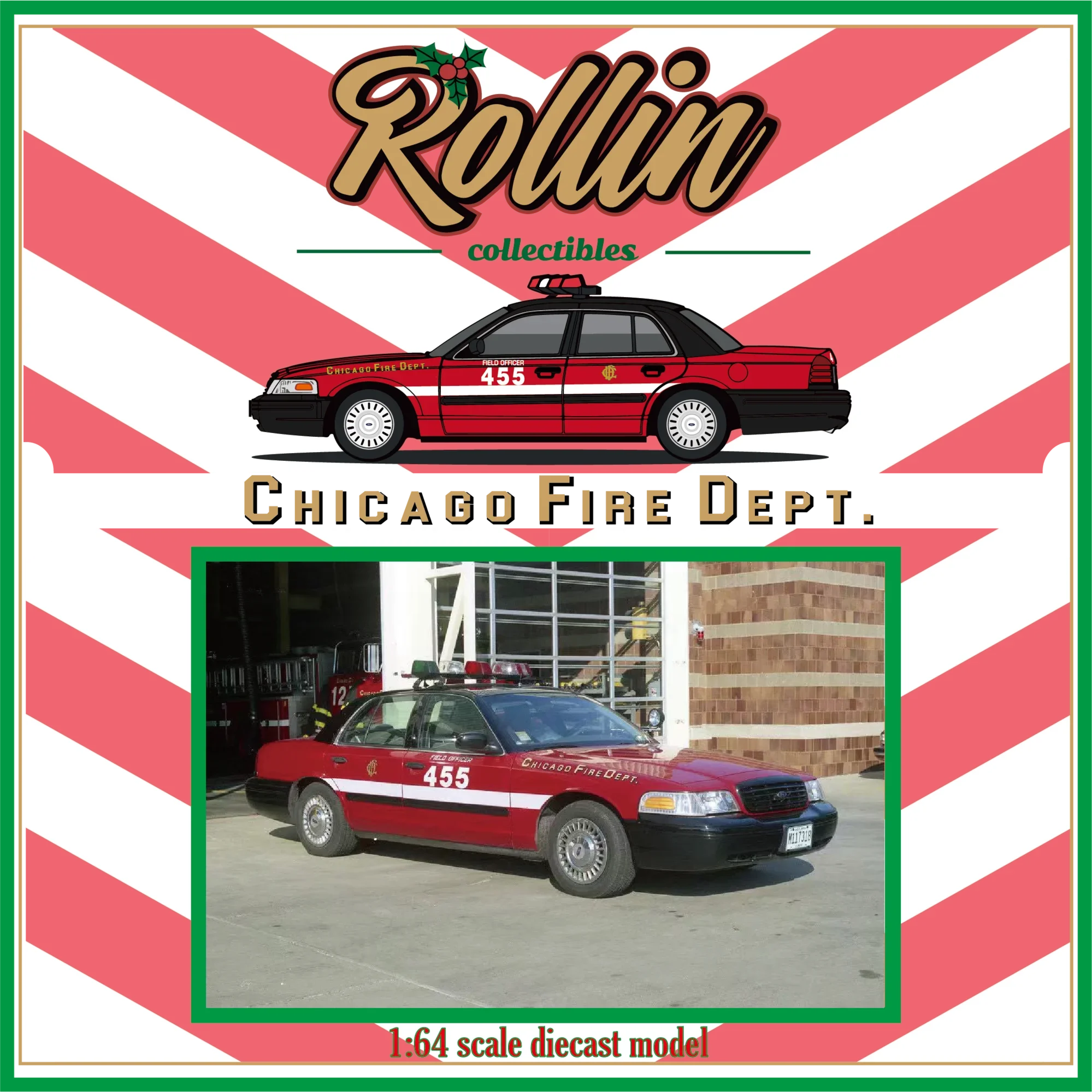 PreSale ROLLIN 1:64 Crown Victoria CFD Fire Dept Car MK2 EN114 Christmas Edition Diecast Diorama Model Collection Miniature Toys