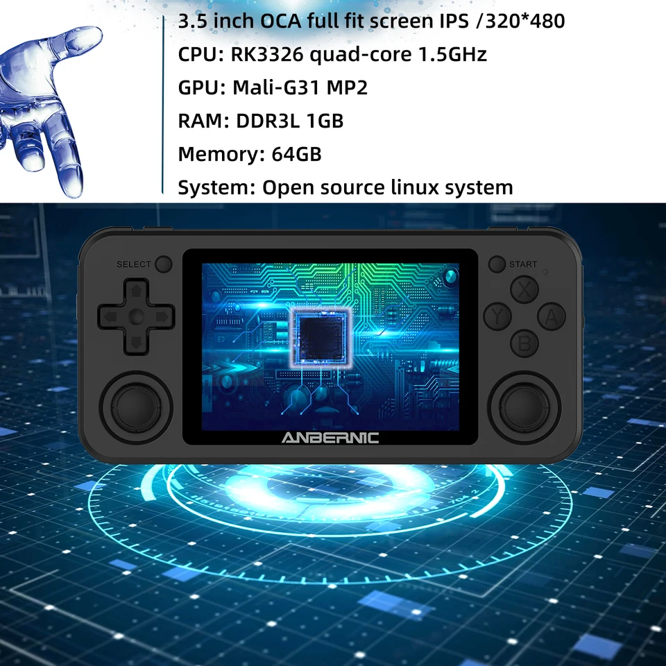 Consola de juegos portátil Anbernic RG351P, pantalla IPS de 3,5 pulgadas, RK3326, 3500mAh, Open Linux, reproductor de juegos Retro portátil, doble joystick 3D