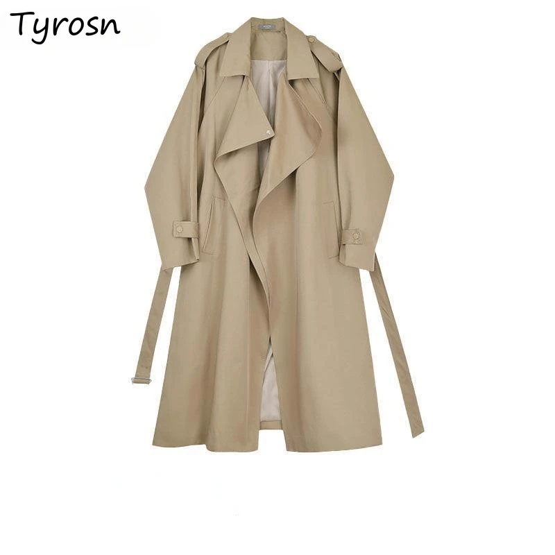 

Trench Women Long Style Solid Vintage Minimalist Autumn Elegant Temperament Leisure Basic Feminino Cozy Outwear Fashion Clothes