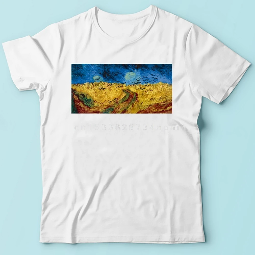 Vincent van Gogh Wheat Field with Crows artist t shirt men new white short sleeve casual homme cool tshirt