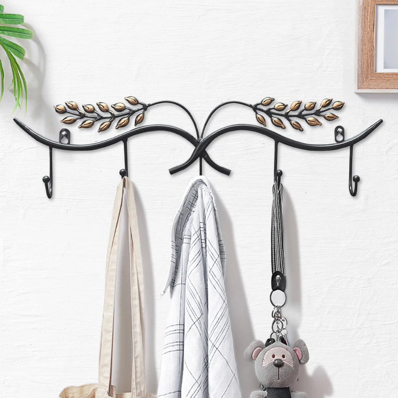 

DrillFree European Clothes Hook Creative Porch Wall Hooks Rustic Bedroom Coat Hanger with Key Storage Rack