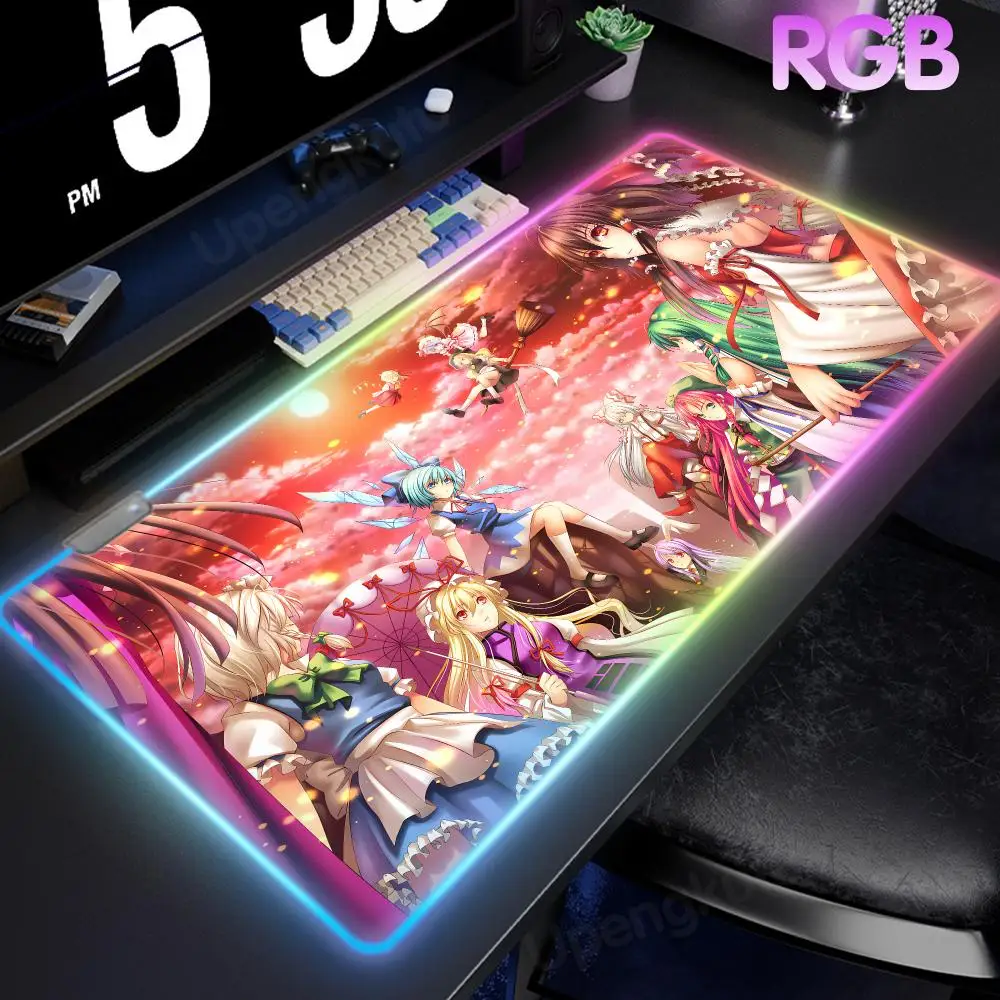 Touhou Project Mouse Pad Desk Protector RGB Mouse Pad Anime Playmat LED Large Gamer Hentai Mouse Pad Luminous Desk Mat