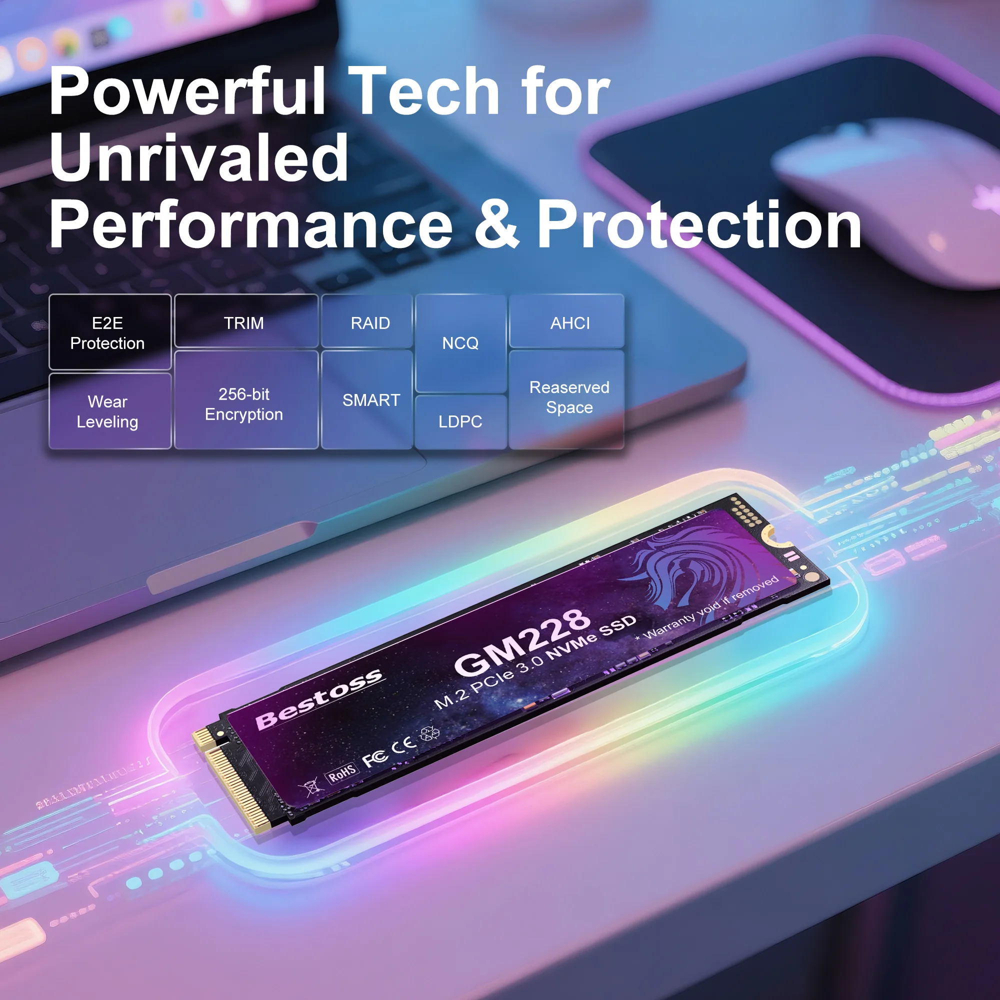 Bestoss PCIe 3,0 NVMe M.2 2280 SSD 512GB 1TB 2TB Unidades de estado sólido para computadora de juegos de alto rendimiento para PC de escritorio y portátil