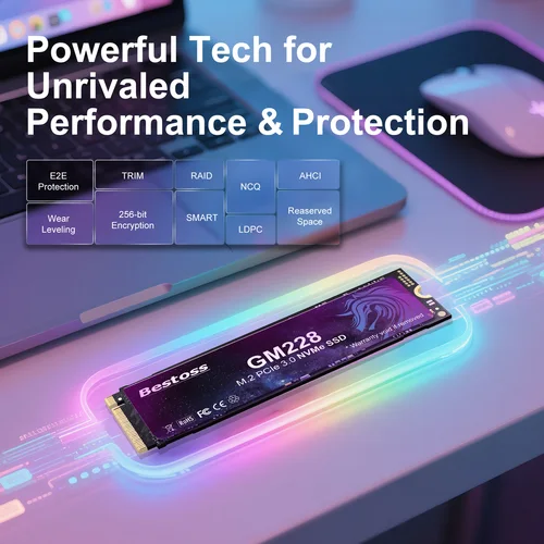 Imagen 2 del producto Bestoss PCIe 3,0 NVMe M.2 2280 interfaz SSD 128GB 256G 512GB 1TB 2TB Gen3 unidades de estado sólido para PC portátil