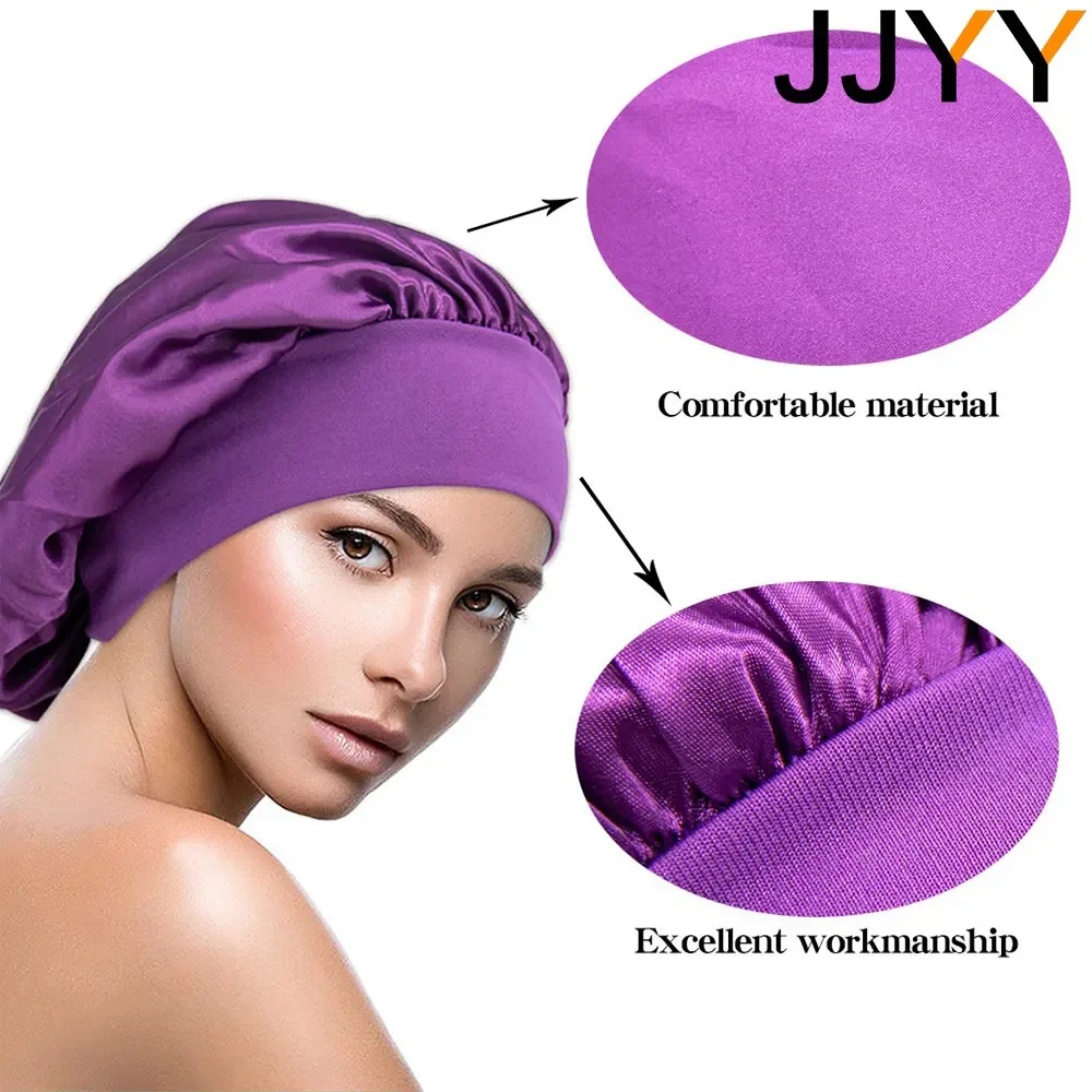 Satin Sleeping Cap Women Bonnet Shower Cap Silk Hair Wrap Night Cap Hair Protection Stretch Fit All Seasons Bathroom Hair Cover