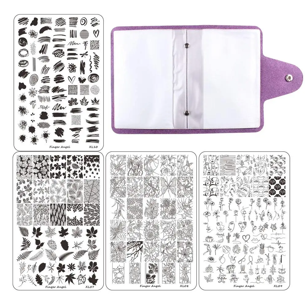 

4 Large Nail Art Stamp Plates with Unique Patterns and Storage Case for Manicure