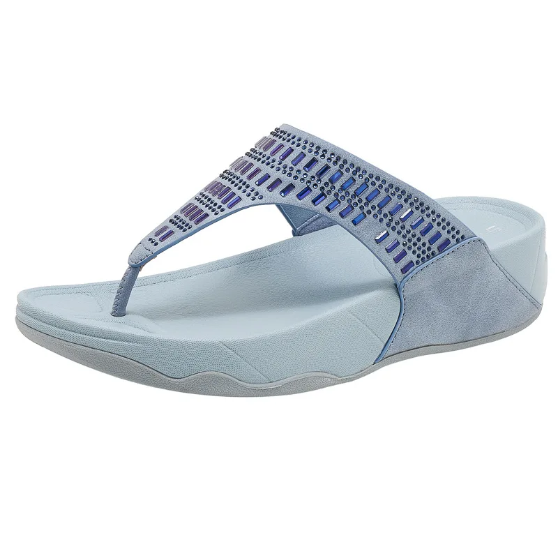 Sandalias informales antideslizantes para mujer, chanclas de plataforma MD con diamantes brillantes, zapatos de playa de PU suave, 2024