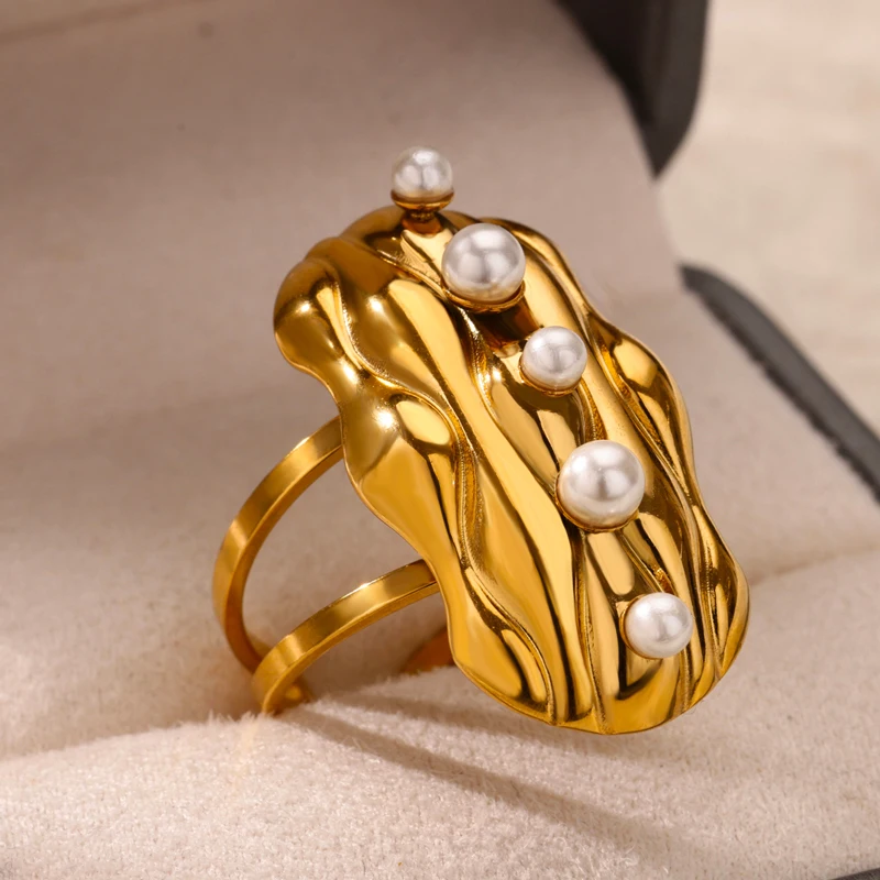 Irregular Geometric Open Rings for Women Stainless Steel Gold Color Adjustable Wedding Ring Aesthetic Fashion Jewelry Gift