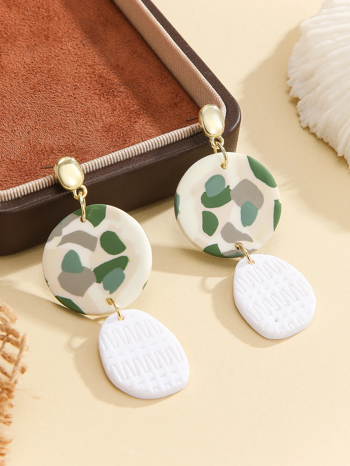 بوليمر كلاي أقراط هندسية بوهو حلقة بيضاوية إطار مربع قوس القرص خفيفة الوزن محايدة الأرض كامو للنساء هدية حفلة يومية #5