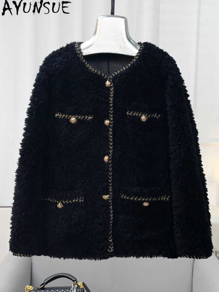 

AYUNSUE 100% Natural Wool Womens Jacket 2025 Autumn Winter Granular Lamb Fur Jacket Woman Clothes New in Outerwears Abrigo Mujer