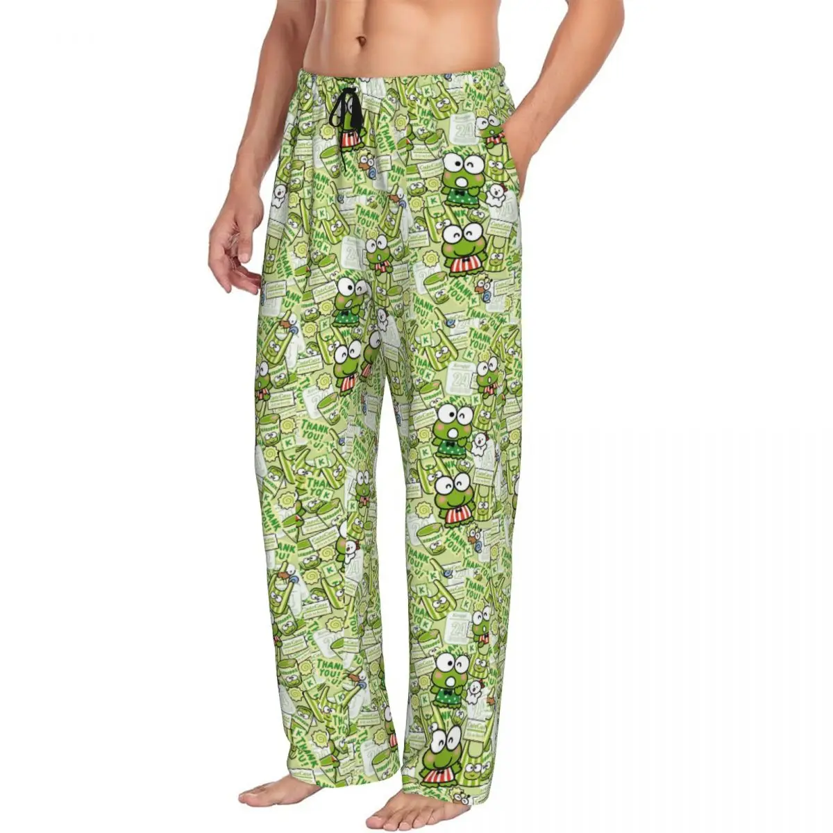 Custom Men's Keroppi Pajama Pants Printed Comic Hot Sleep Sleepwear Bottoms with Pockets