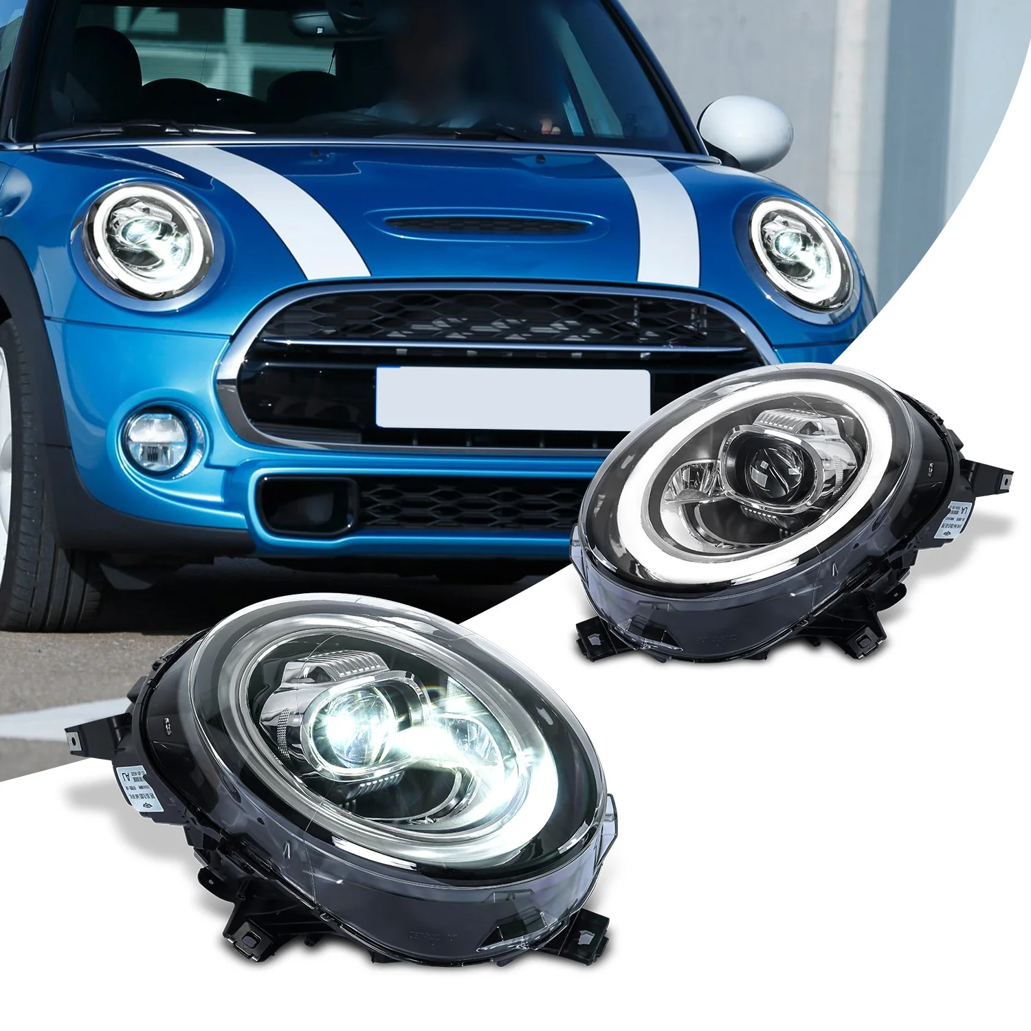 J ONE Halo Ring DRL LED Headlight for BMW MINI Cooper F56 F57 F58 2014-2024 Retrofit Pair