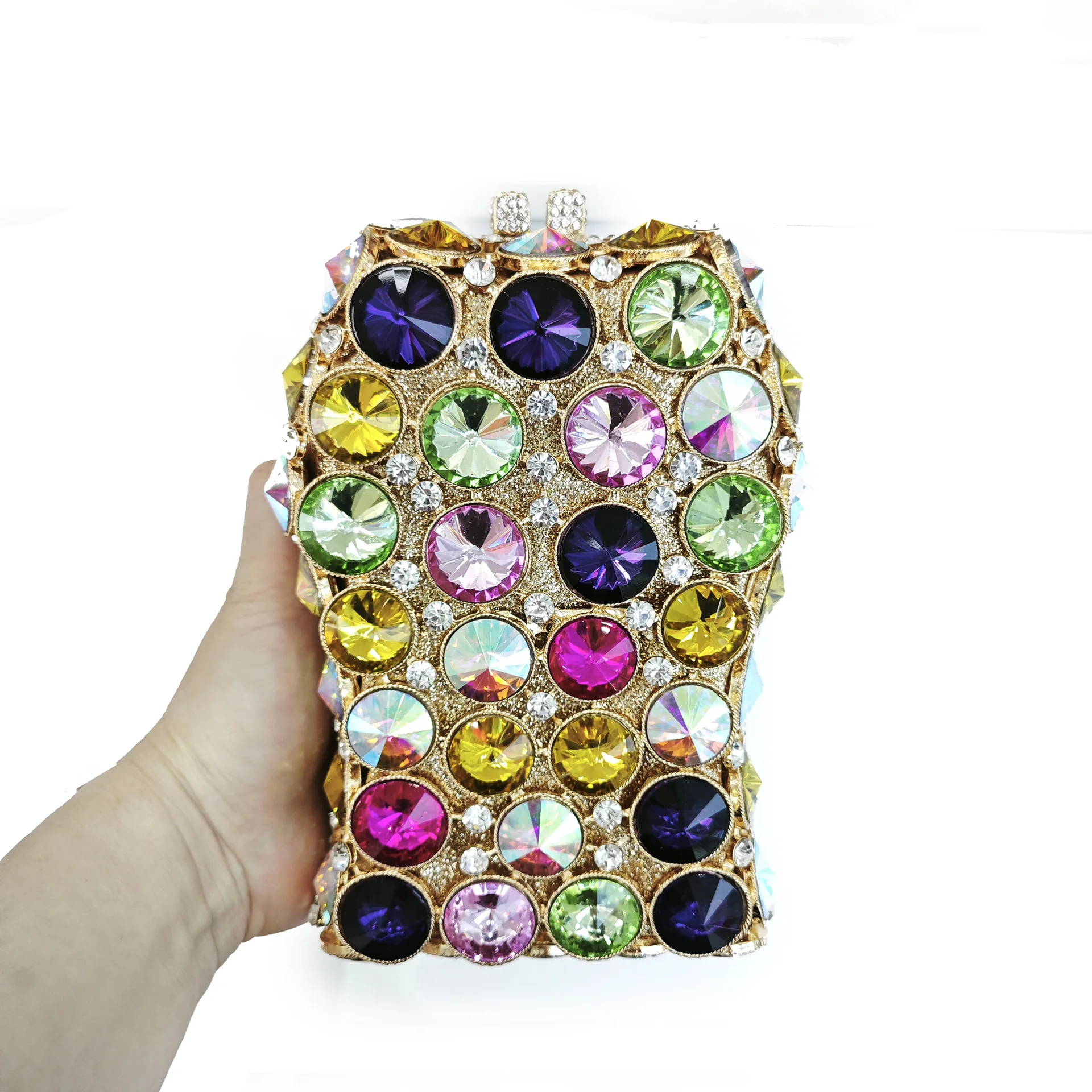 

XIYUAN Gold Rhinestone Evening Clutch Purse Wedding Party Formal Metal Box Handbag Bridal Minaudiere Female Clutches Dinner Bags