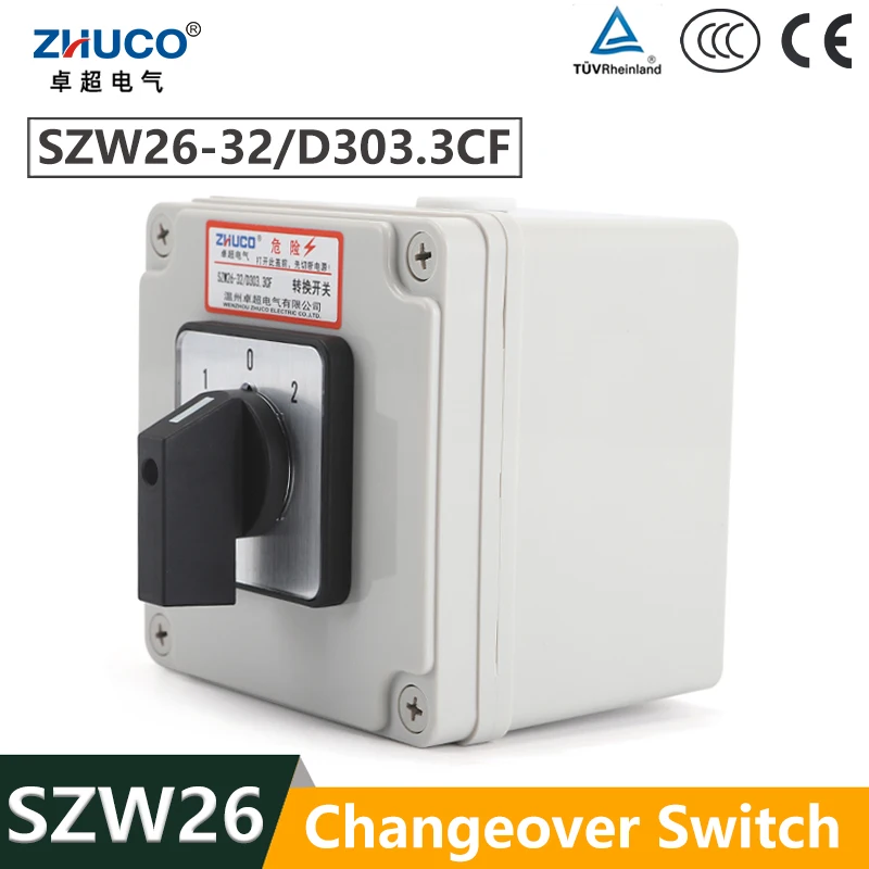 

ZHUCO SZW26/LW26-32/D303.3CF 32A 3 позиции 3 фазы 1 0 2 Панель Вращающаяся ручка универсальный переключатель с водонепроницаемой коробкой