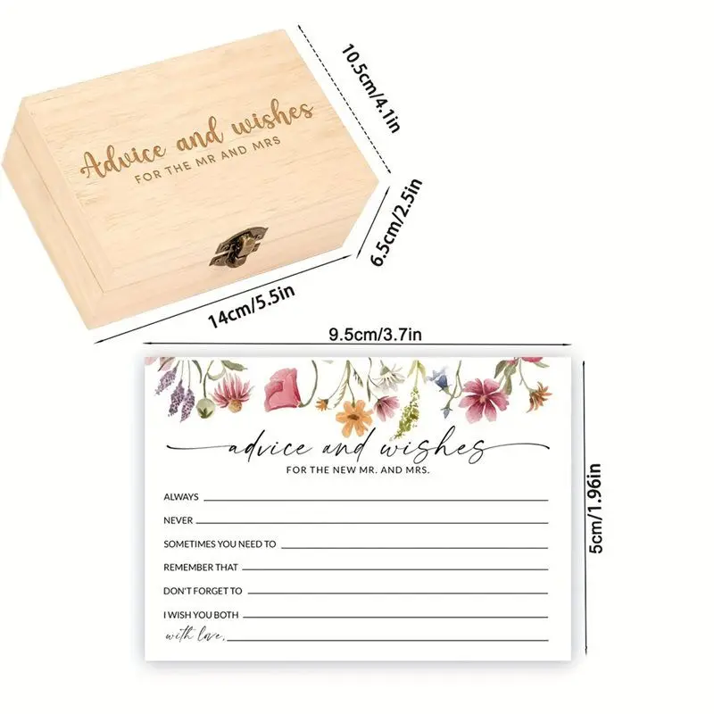 【BRILLIANT 】Metal Lock Wooden Storage Box 50 Card Postcard Organizer Wedding Advice Card For Home Party Decor