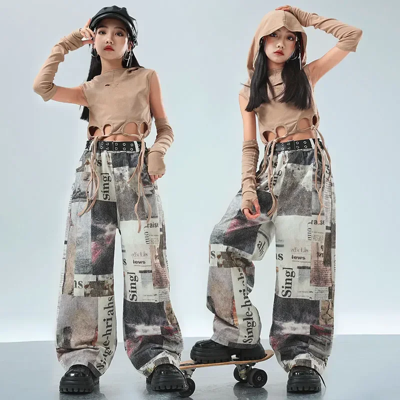 Veste contrastée Hip Hop pour filles, pantalon de Sport, manteau de danse de rue pour garçons, Streetwear pour enfants, ensemble de vêtements de Jazz K-pop, uniformes scolaires pour enfants