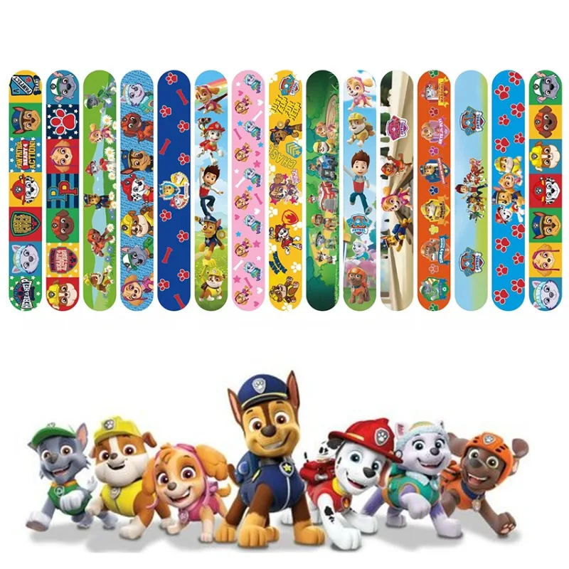 Juego de 12 Pulseras de la Serie Paw Patrol, Ryder, Marshall, Rubble, de PVC, con Cierre a Presión, Pulseras Circulares de Dibujos Animados, Regalos Divertidos para Niños