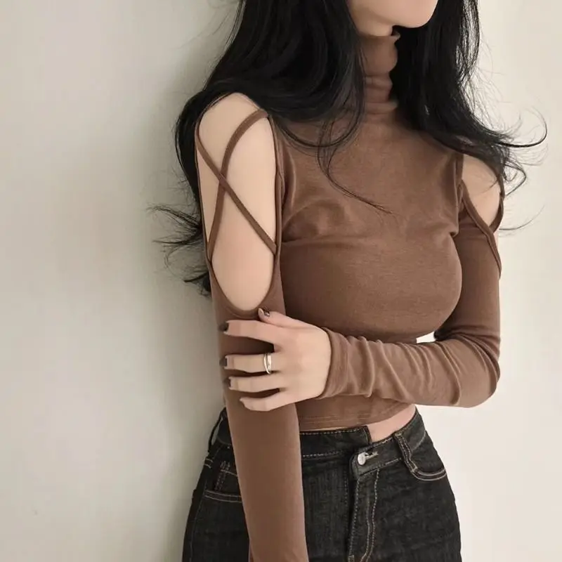 Slim Sexy Off Shoulder Long Sleeve Jumper Pure Desire Spice Girls Hollow Out Pullovers Turtleneck New Elegant Moda Tops