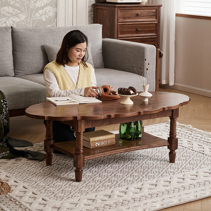 

American coffee table, solid wood American country living room TV cabinet black walnut American furniture storage retro