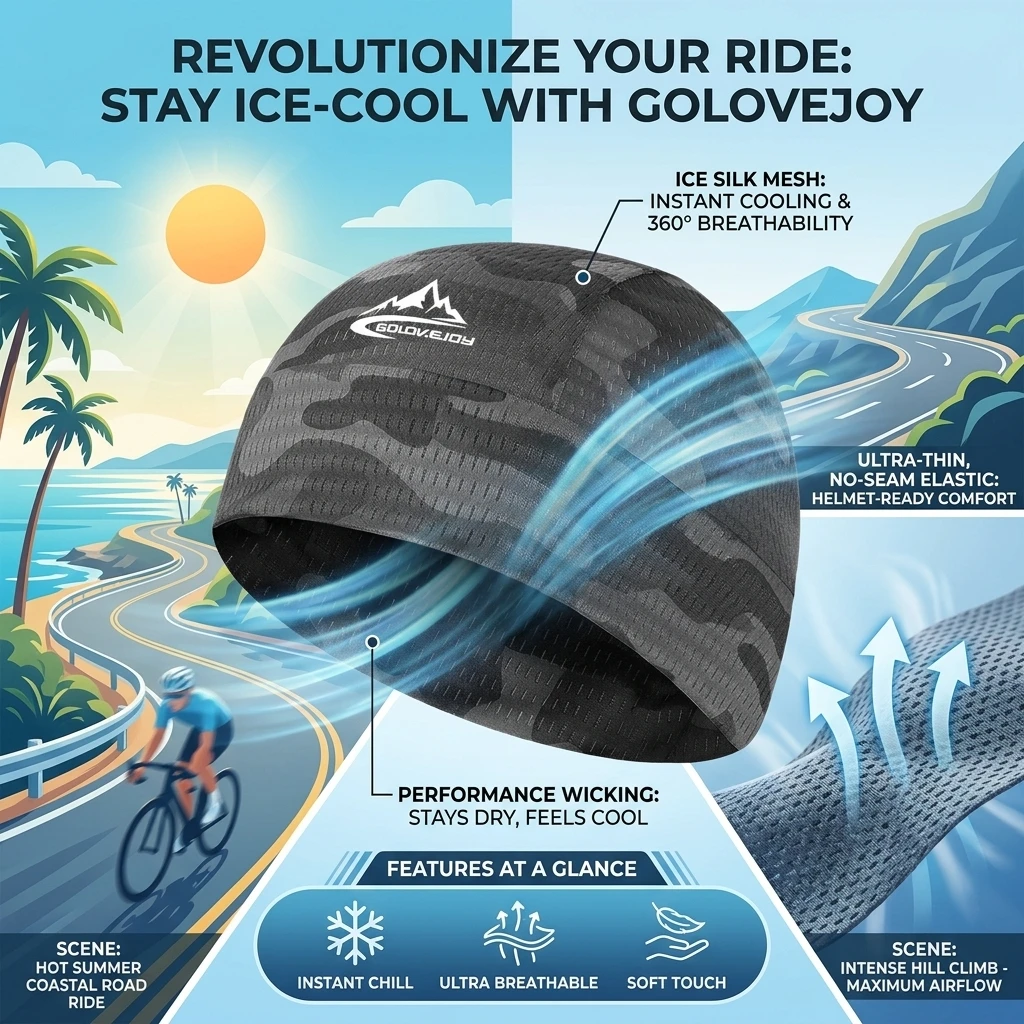Cooling Skull Cap Helmet Lining Breathable Sweat Wicking Cycling Sports Running Hat Comfortable Outdoor Hiking Cap Quick Dry Cap