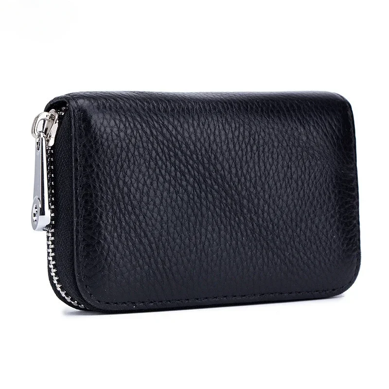 Portefeuille en cuir véritable pour hommes et femmes, porte-monnaie, pochette en poudre, porte-cartes d'identité, porte-cartes de crédit, porte-badge, étui à cartes