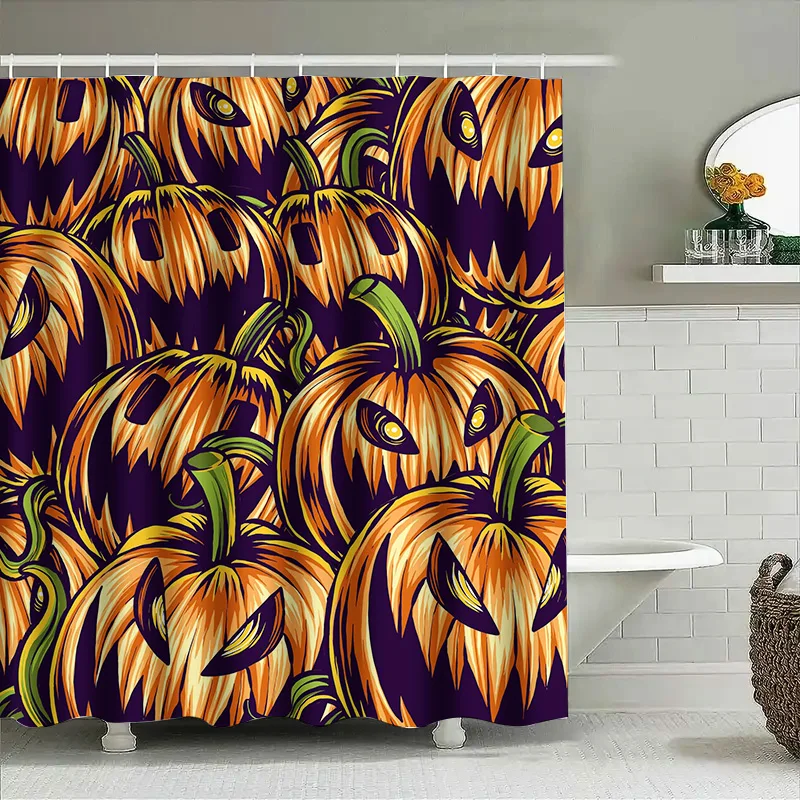 

Tuniu Spooky Halloween Pumpkin Pattern Shower Curtain Scary Orange & Green Jack O'Lanterns Bathroom Decor