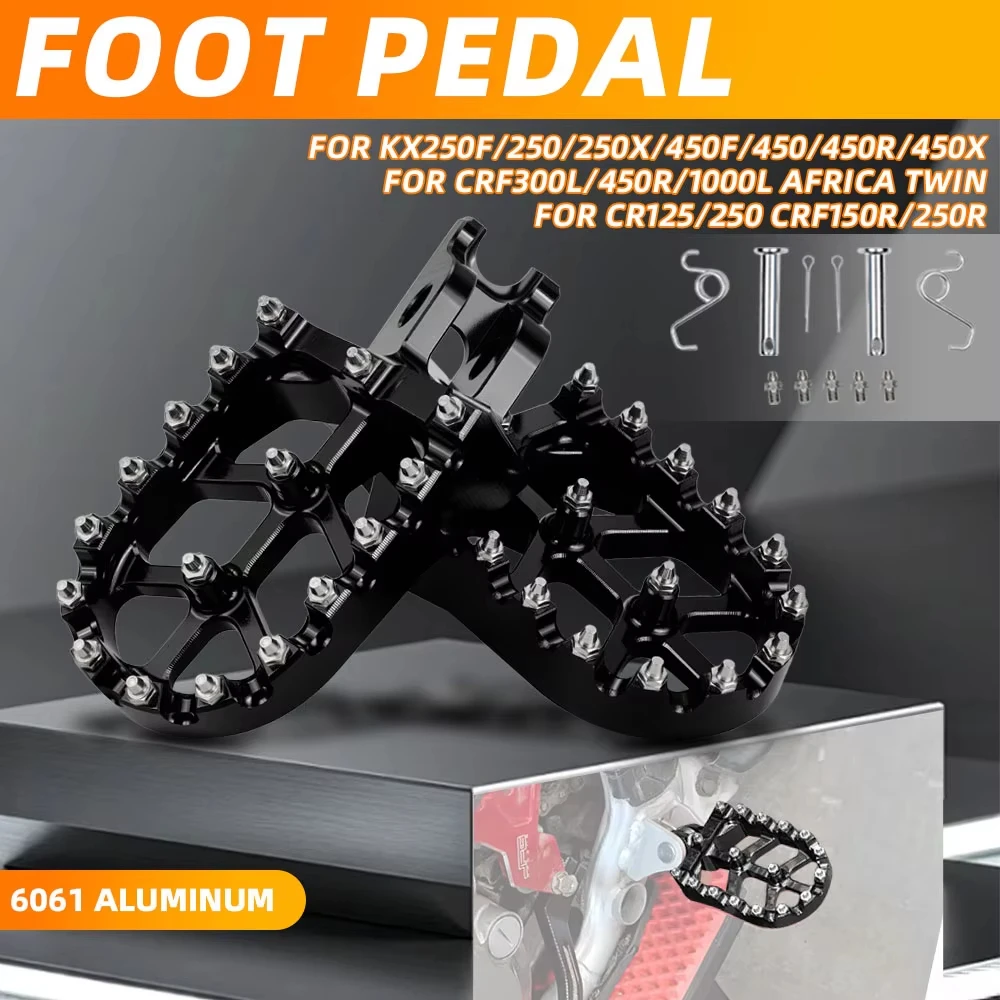 1pair CNC Aluminum Foot Pegs For Honda CRF300L 450R Kawasaki KX250F 450F Anti-Slip Dirt Bike Footrest Pedals For Off-Road