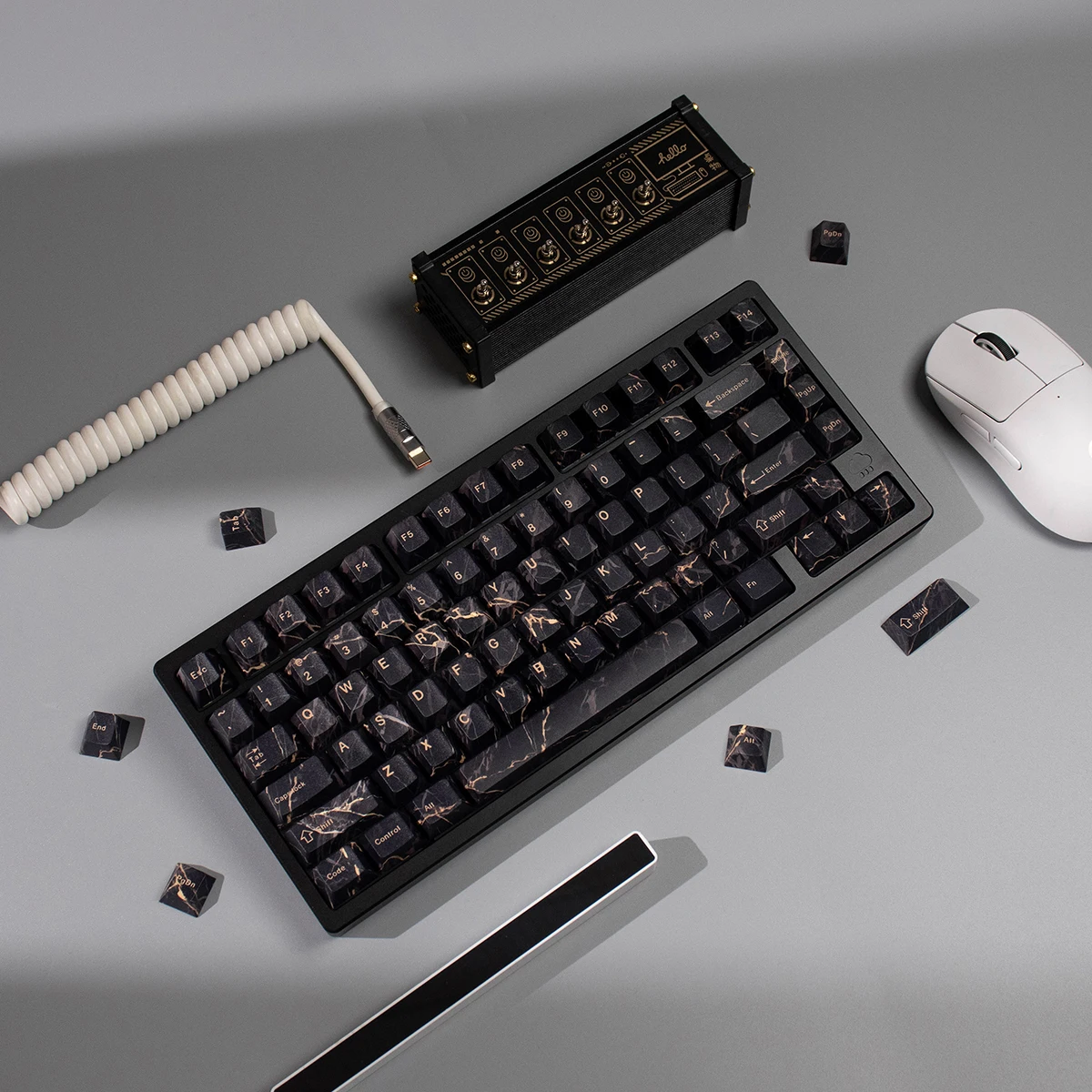Imagem -05 - Mármore Preto Keycaps Teclado Mecânico Pbt 129 Chaves Cereja Criativo 60 84 98 108