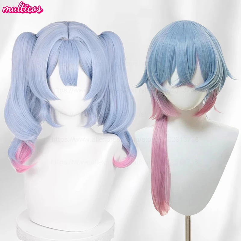 Miku Rabbit Hole Cosplay Wig 45cm Long Mixed Color Ponytails Heat Resistant Synthetic Hair Halloween Party Anime Wigs + Wig Cap