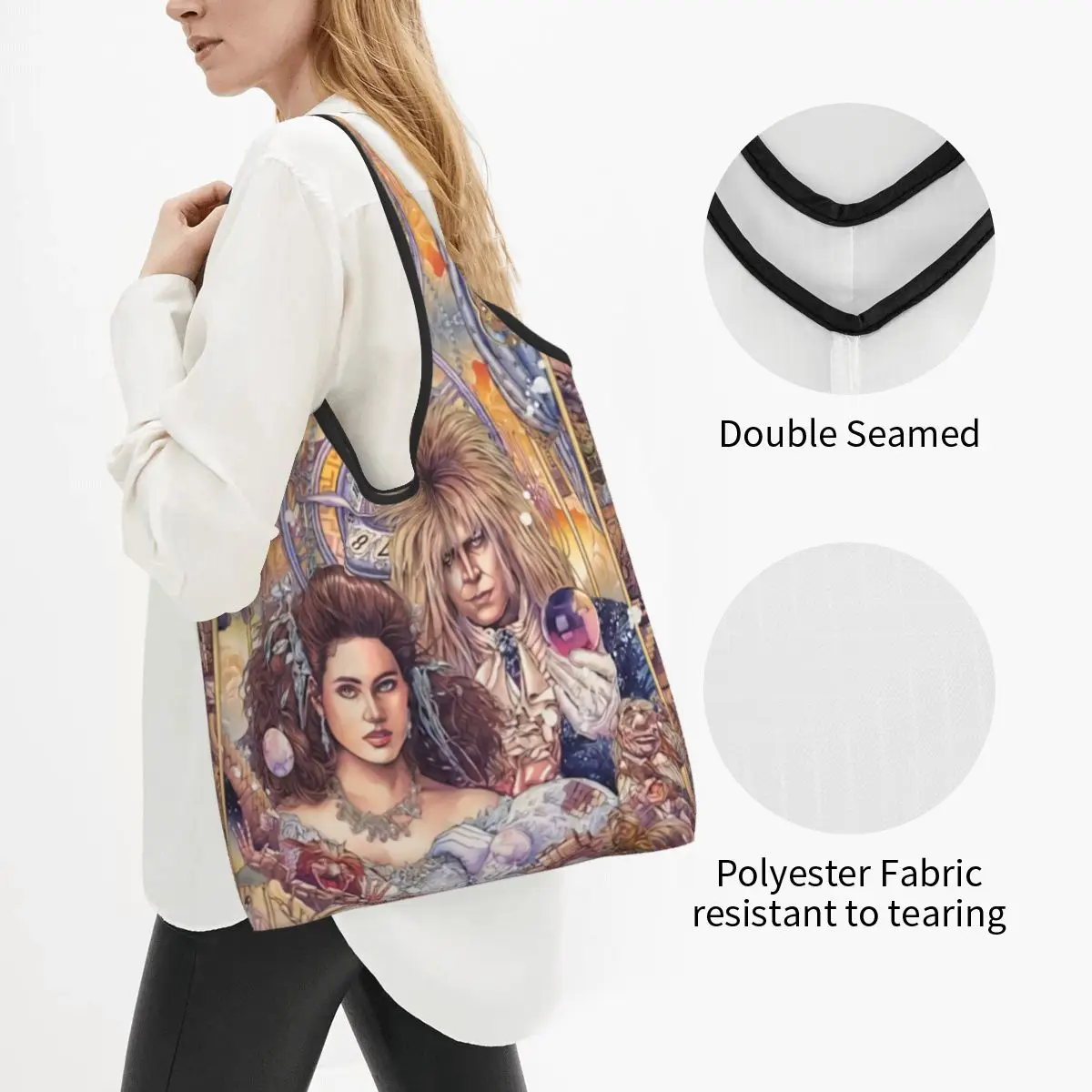 Custom Fantasy Film Labyrinth Groceries Shopping Bags Shopper Tote Shoulder Bag Portable Jareth The Goblin King Movie Handbag