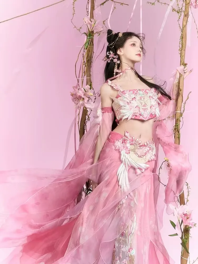 Chinese Hanfu Dress For Women Embroidery Pink Stage Dance Dress Female Magician Cosplay Costume Hanfu Dress Party Outfit