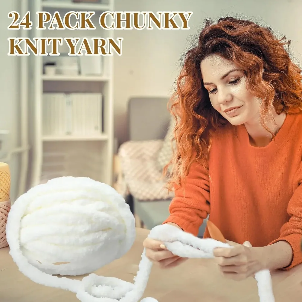 24 عبوة من خيوط الشنيل المكتنزة، سميكة 3/4 بوصة، كريمي أبيض للحياكة والحياكة والخياطة والمشروعات اليدوية