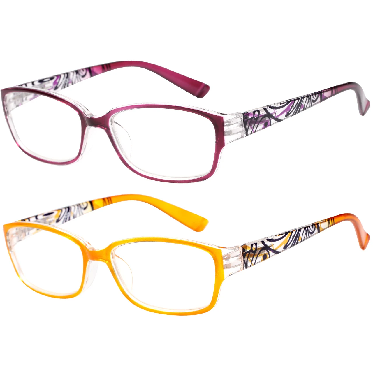 2 Pairs Ladies Reading Glasses  Blue Light Blocking Readers Spring Hinge with Pattern Print Eyeglasses