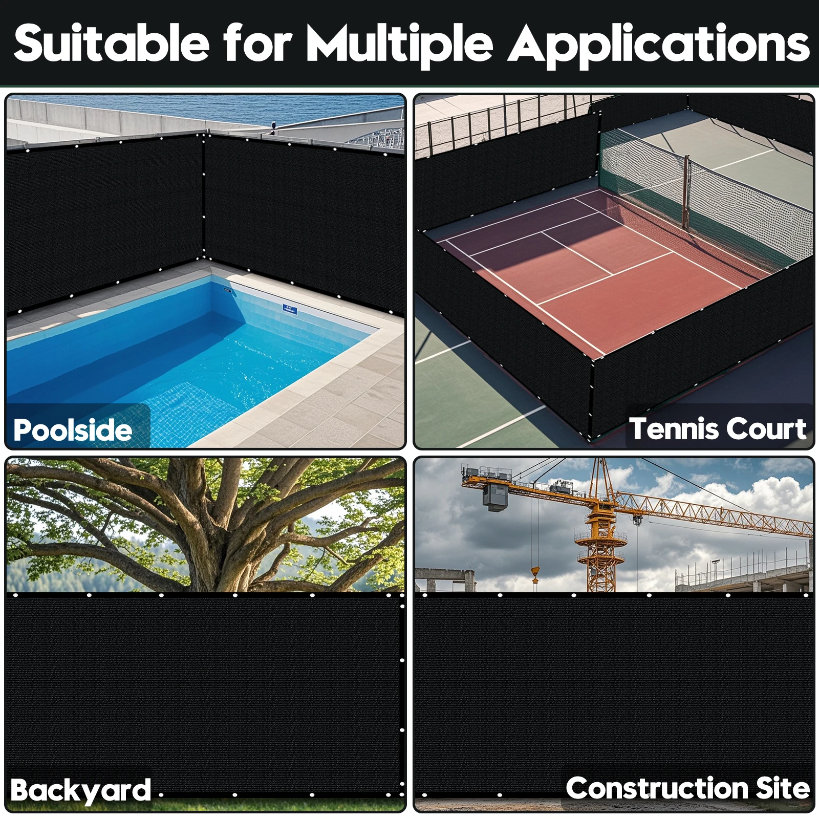 5ftx50ft سياج شاشة الخصوصية شبكة الخصوصية الثقيلة 185 GSM الزجاج الأمامي والغبار النسيج شاشة الخصوصية تغطي شبكة المبارزة #6