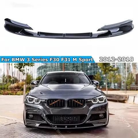For BMW 3 Series F30 F31 M Sport 2012-2018 Black Car Front Bumper Spoiler Lip Splitter Body Kit Bumper Lip Chin Diffuser Guard 8 best sales bmw msport - №1