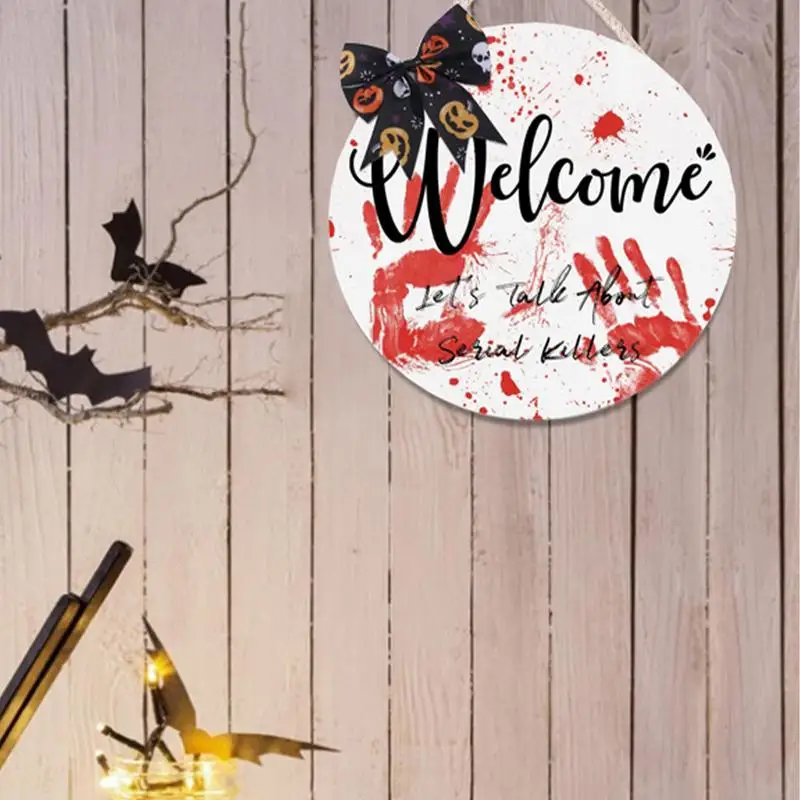 Halloween Door Signs Bloody Handprint  Welcome Sign Funny Festive Wreath For Wall Decorations Interior Home Decor Accessories