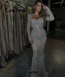 Crystals Formal Evening Dress Aso Ebi Arabic Mermaid Long Sleeves Party Gowns 2024 Robe De Soiree Prom Dresses Customize Vestido