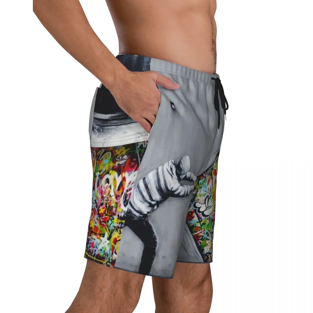 Banksy Uncovering Graffiti Mens Swim Trunks Swimwear Quick Dry Beach Board Shorts Street Art Swimming Boardshorts