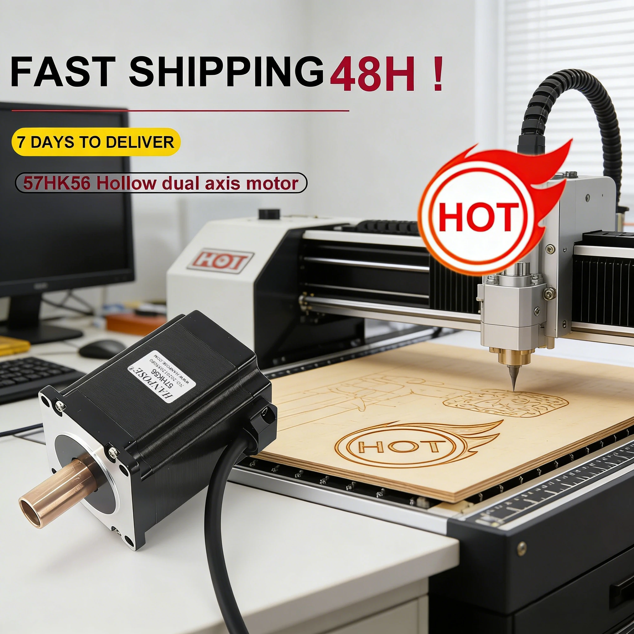 56/76mm of the axis fuselage 2.8A 2.0N.M 57HK56-1530 Copper Hollow double shaft stepper motor for CNC worm wheel edging