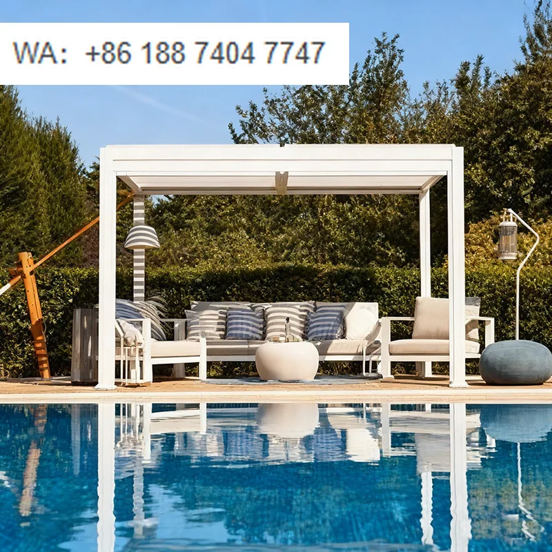 

Современная дизайнерская пергола-беседка с моторизованным алюминиевым жалюзийным навесом для сада