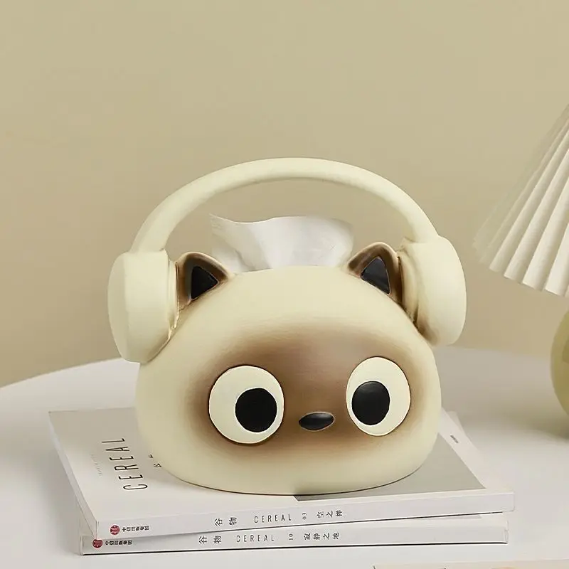 

Headphones Siamese Cat Tissue Box Living Room Light Luxury High-end Creative Paper Box Cute Style Tissue Boxes Nordic Kitchen