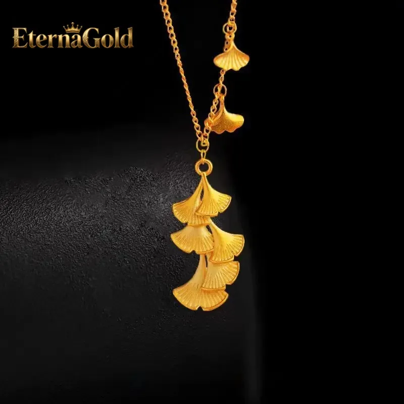 

Роскошное женское колье EternaGold из чистого золота 24K 9999 пробы с подвеской в виде листа гинкго