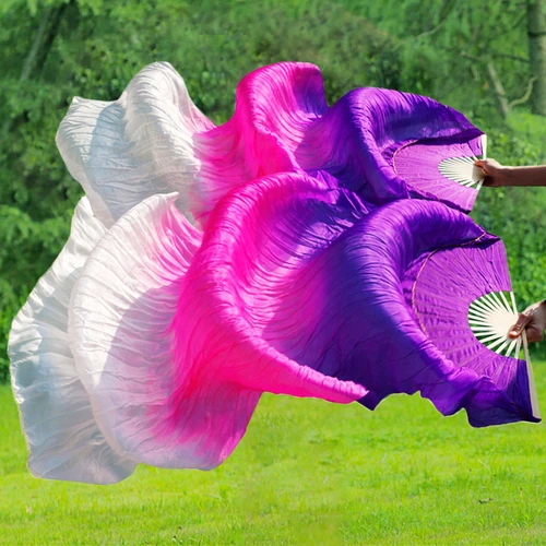 Imagen 2 del producto Velos de seda 100% auténtica para danza del vientre, 1 par de colores degradados, accesorios de espectáculo de bailarina, 120cm, 150cm, 180cm, personalizados